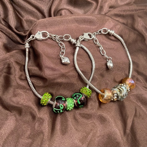 Set of 2 Handmade Silver Earth Tones Beads Bracelets - Picture 2 of 3